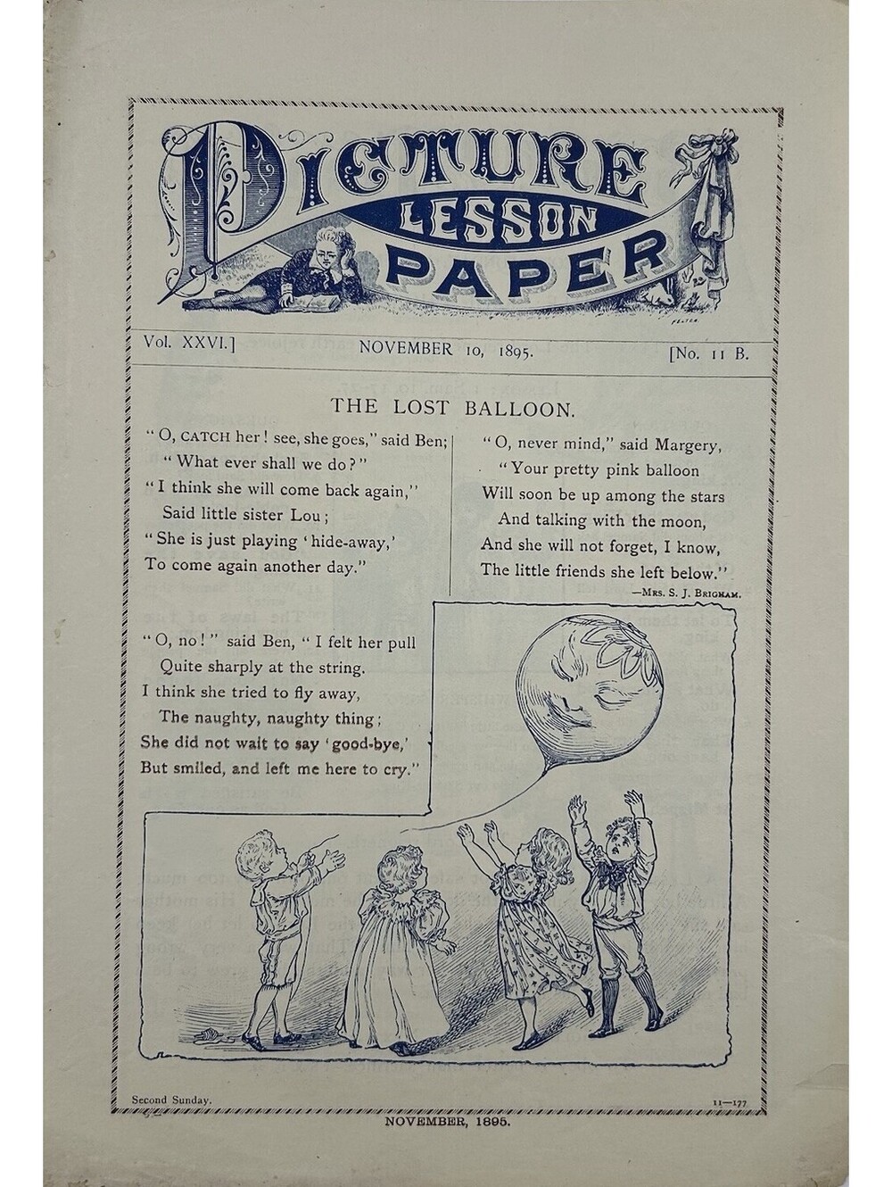 1895 Picture Lesson Paper The Lost Balloon Antique Sunday School Ephemera    C26